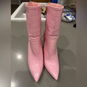 Lulu's Pink Croc-Embossed Heeled Boots